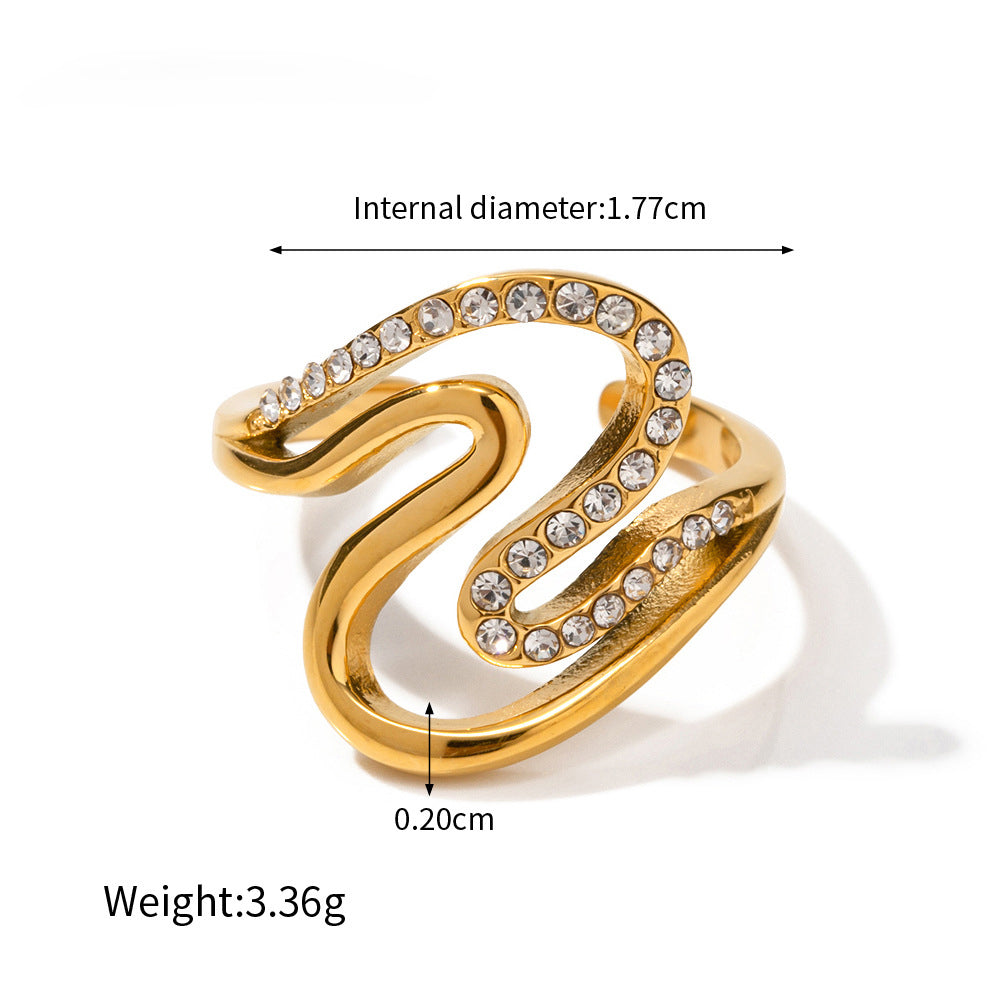 18k Exquisite Simple Geometric Line Double Layer Diamond Design Versatile Ring