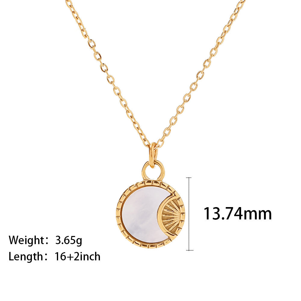 8K Gold Plated Oval Sun Moon Shell Pendant Necklace