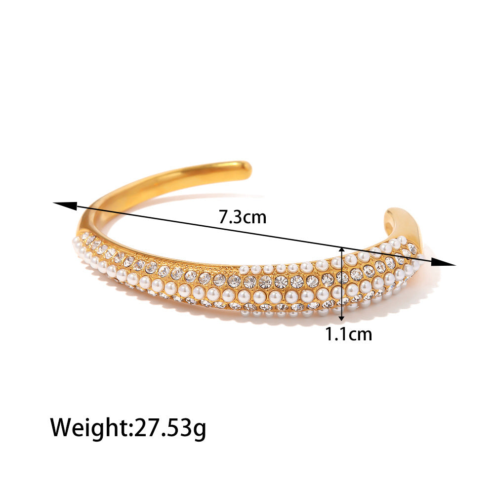 18K Gold Noble and Exquisite Diamond and Pearl Design Versatile Bracelet