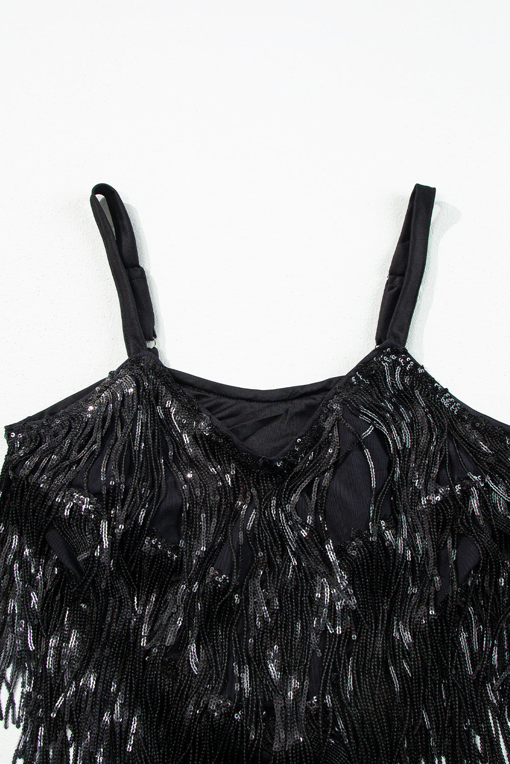 Black Sequin Tassel Adjustable Straps Crop Cami Top