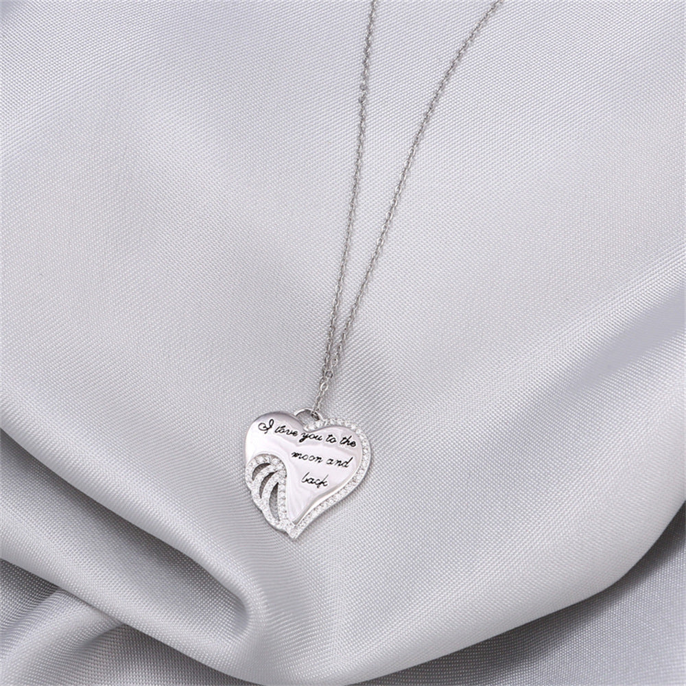 Fashion Angel Wings Diamond Heart Design Gift Box Necklace for Baby Girl