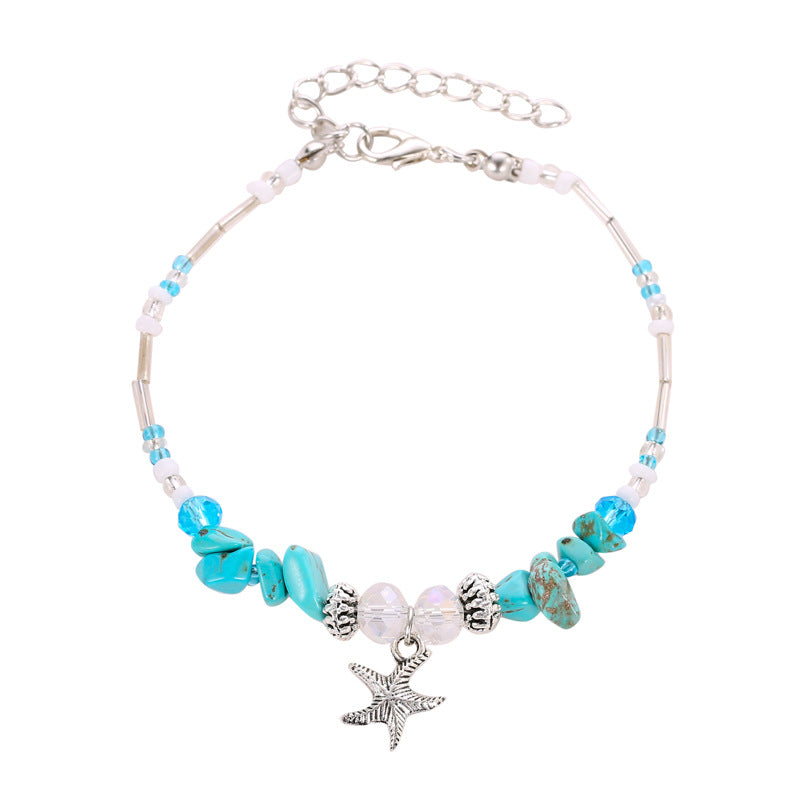 Trendy boho style starfish with natural stone conch shell beaded design marine wind anklet