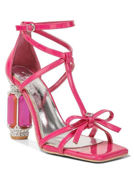 Affluence T Strap Stone Encrusted Heeled Sandal