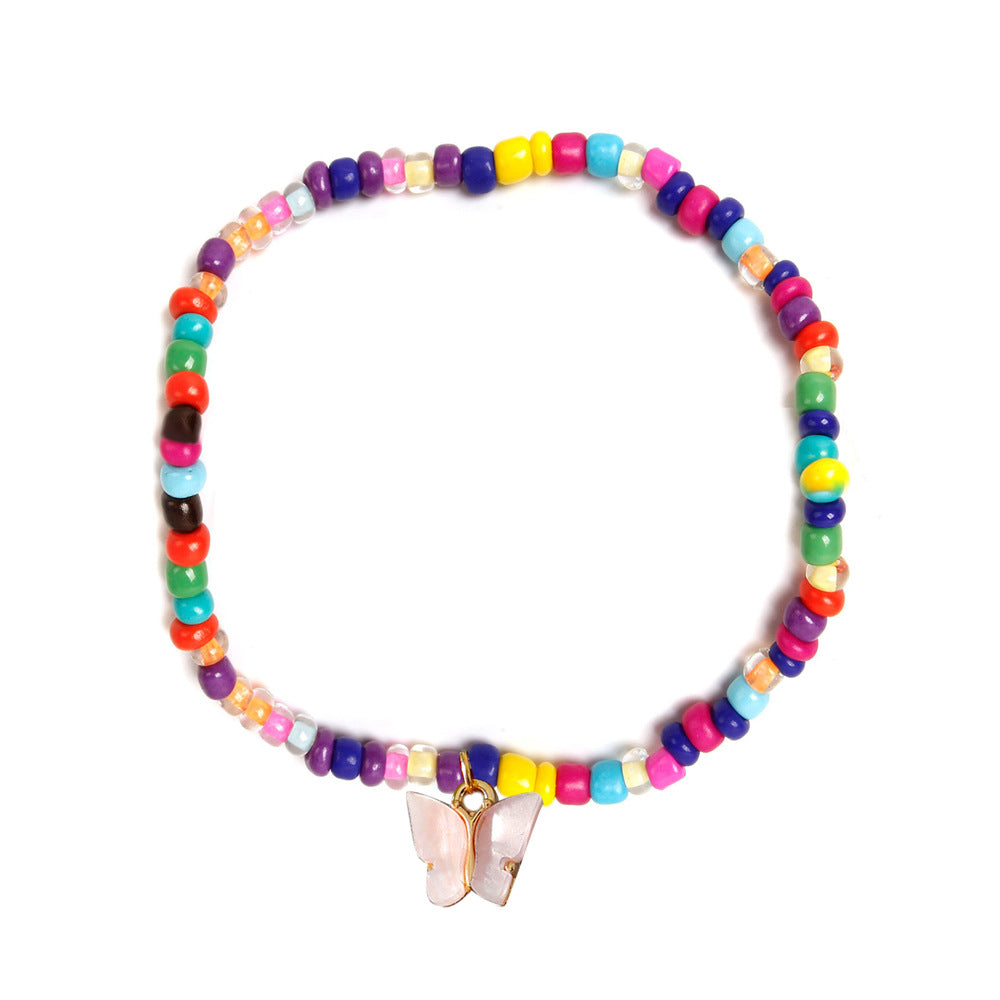 Exquisite personality colored beads with bohemian style butterfly bead design anklet