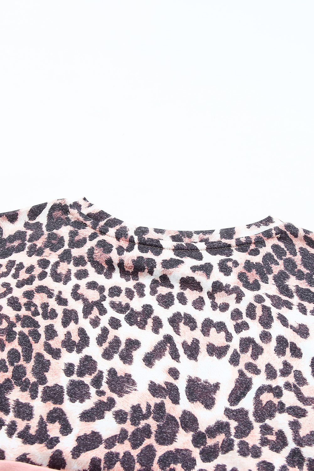 Pink Leopard Sequin Colorblock Patchwork Short Sleeve Top