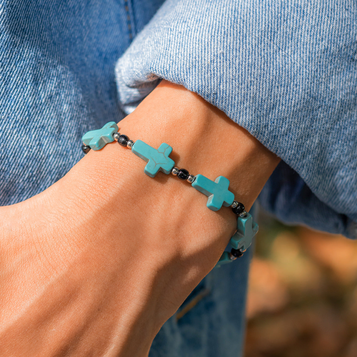 Trendy Fashion Turquoise Cross Design Versatile Bracelet