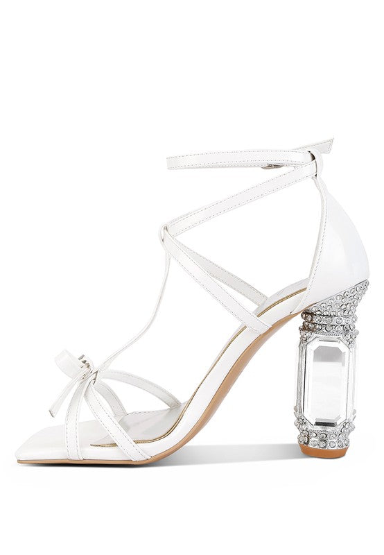 Affluence T Strap Stone Encrusted Heeled Sandal