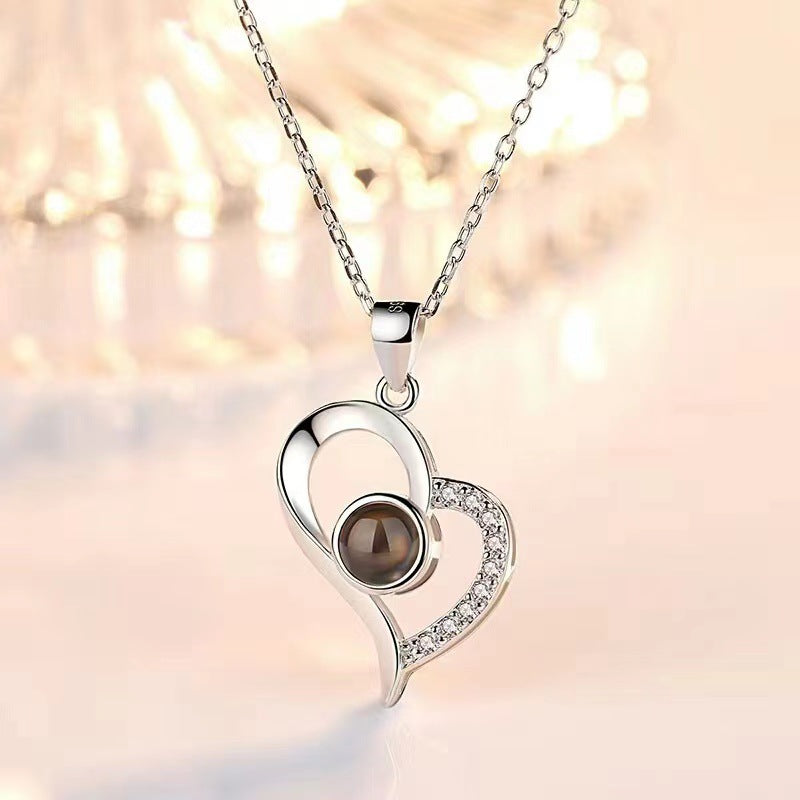 Delicate Dazzling Open Heart Shaped Diamond Projection Necklace