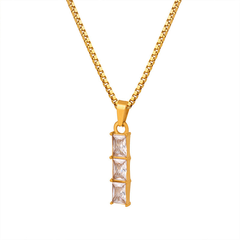 18K gold light luxury simple rectangular gem-set design versatile necklace