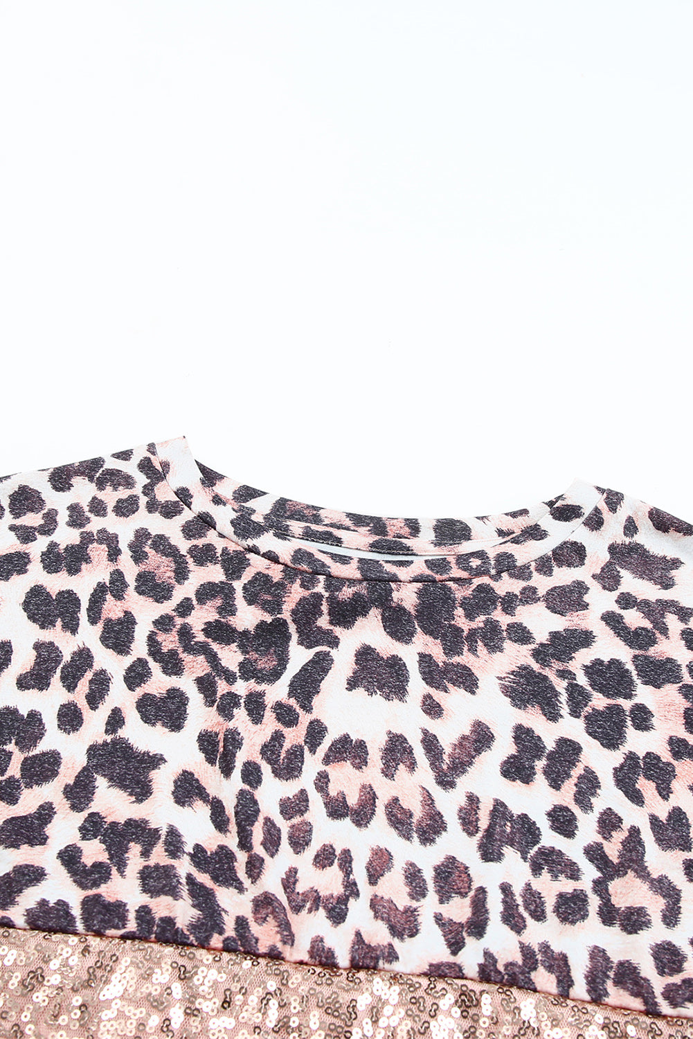 Pink Leopard Sequin Colorblock Patchwork Short Sleeve Top