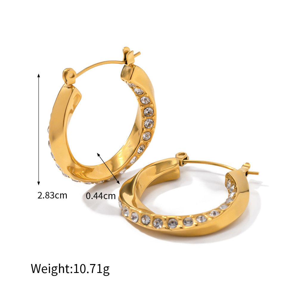 18K Gold Light Luxury Fashion Diamond Mobius Twisted Ring Design Earrings