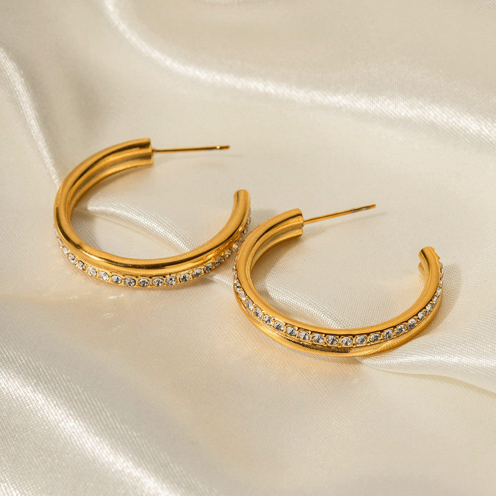 18K Gold Exquisite Dazzling Double Layer Large Hoop Earrings Studded with Diamonds