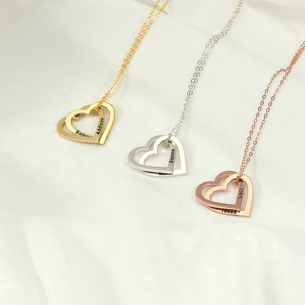 Exquisite and Noble Double Heart Interlocking Customizable Name Design Versatile Necklace