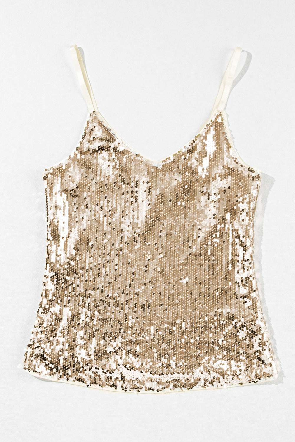 Light Beige Adjustable Spaghetti Straps Sequins Camisole