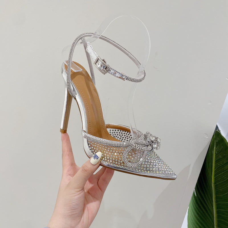 Rhinestone Pointed High-heeled Sandals