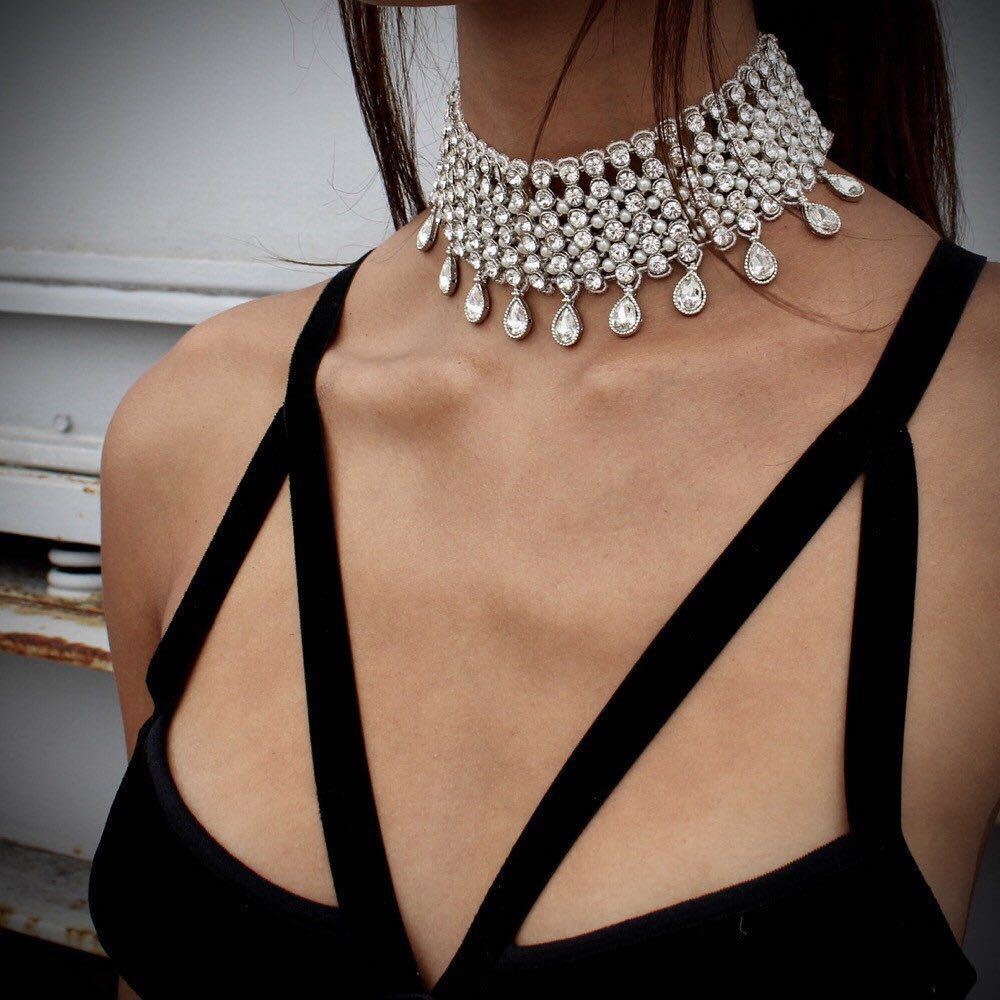 Exaggerated Diamond Waterdrop Jewel Choker