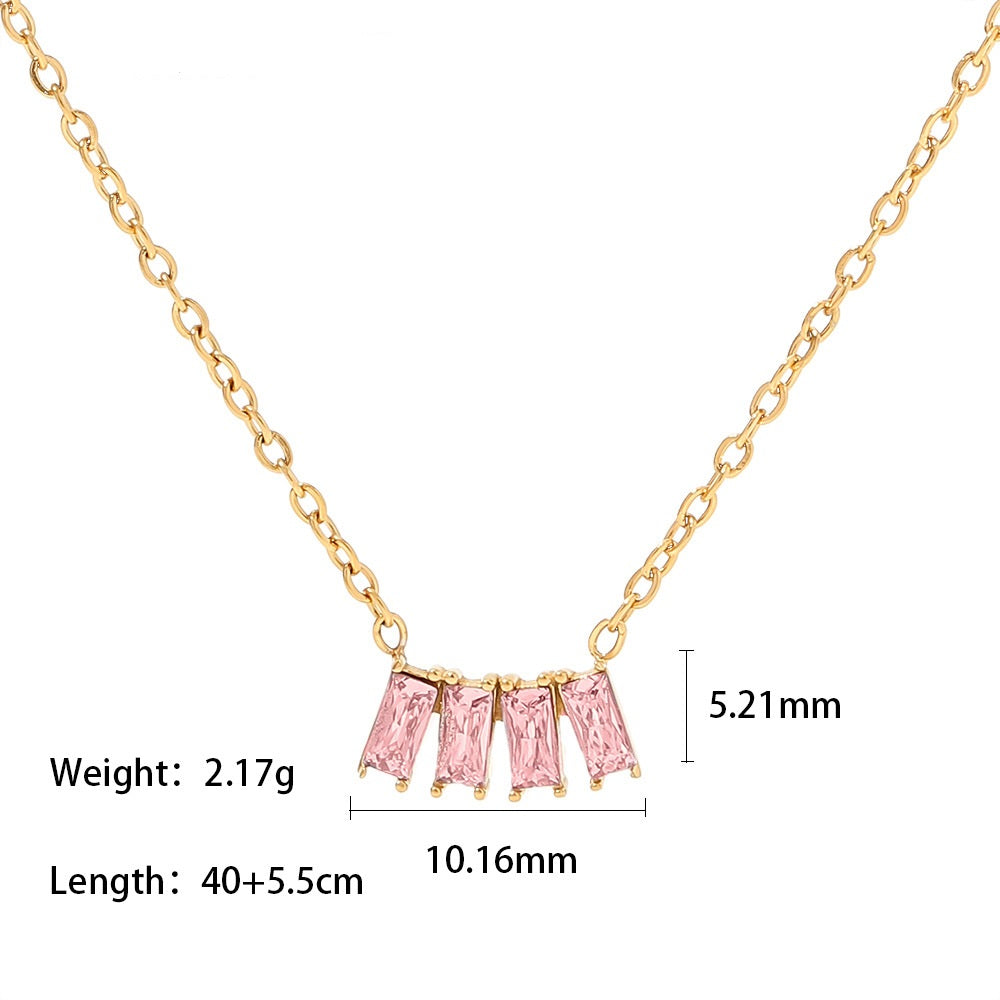 18K gold plated necklace with pink/white /l green zircon