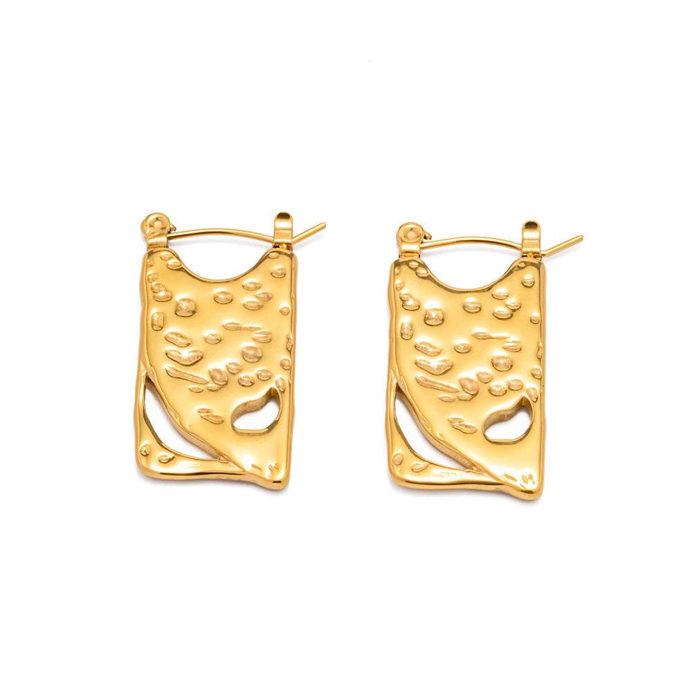 18K Gold Classic Simple Square Hollow Design Style Versatile Earrings