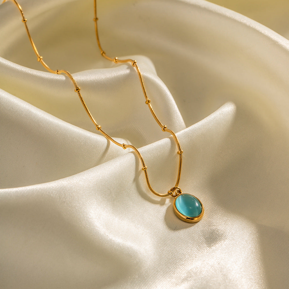 18K Gold Noble Atmosphere Inlaid Blue Zircon Versatile Necklace