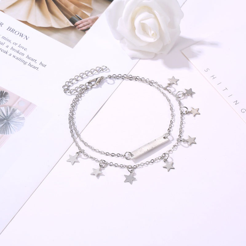 Fashionable simple double-layer five-pointed star design beach style all-match anklet