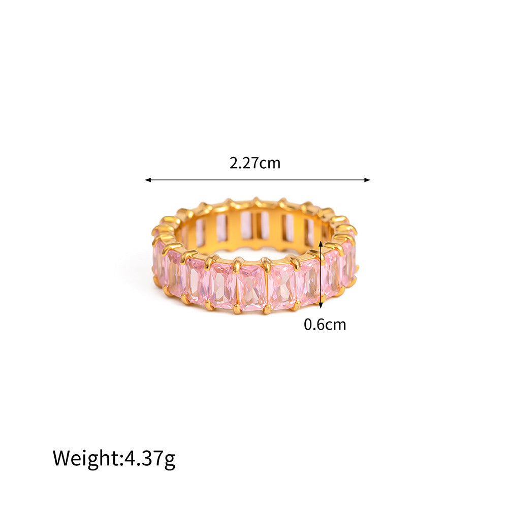 18K Gold Exquisite Fashion Inlaid Colorful Zircon Design Versatile Ring