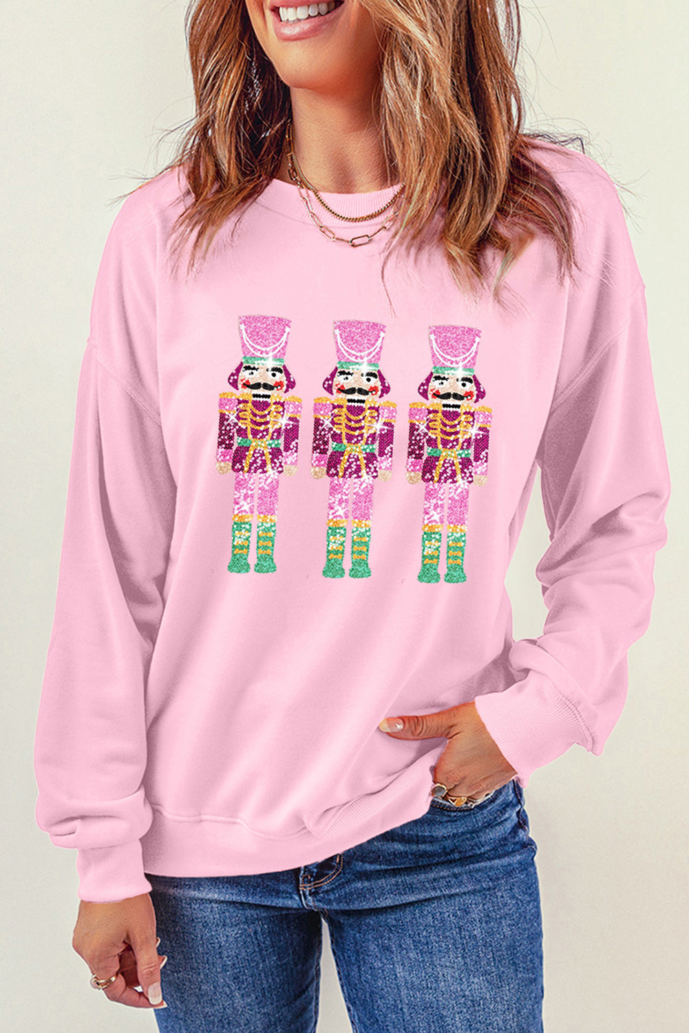 Pink Christmas Nutcrackers Graphic Crewneck Sweatshirt