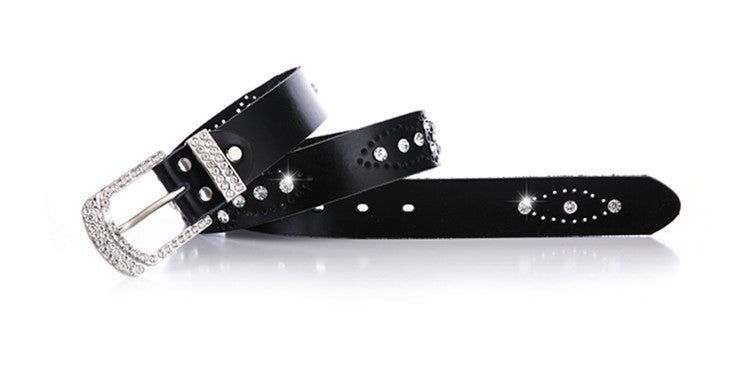 Women's Rhinestone Inlaid Leather Belt