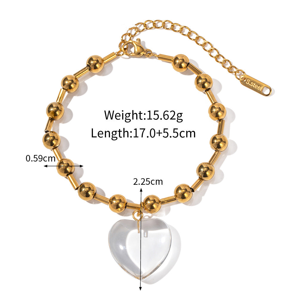 18K Gold Trendy Simple Beads with Heart Design Versatile Necklace Bracelet Set