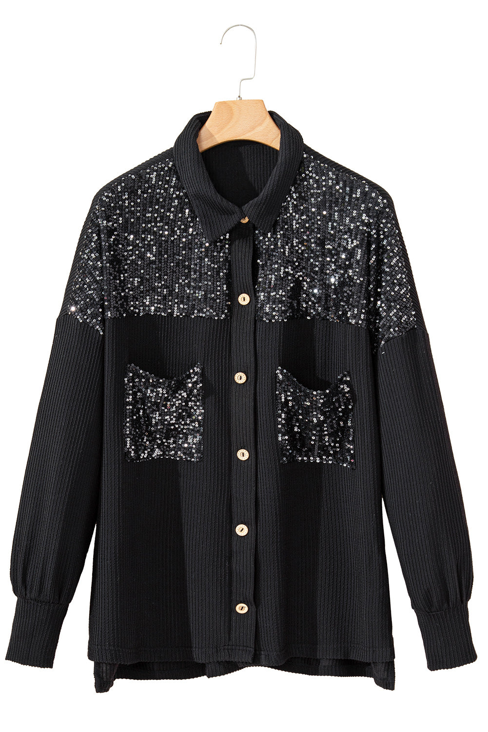 Parchment Sequin Patch Chest Pocket Corded Shirt