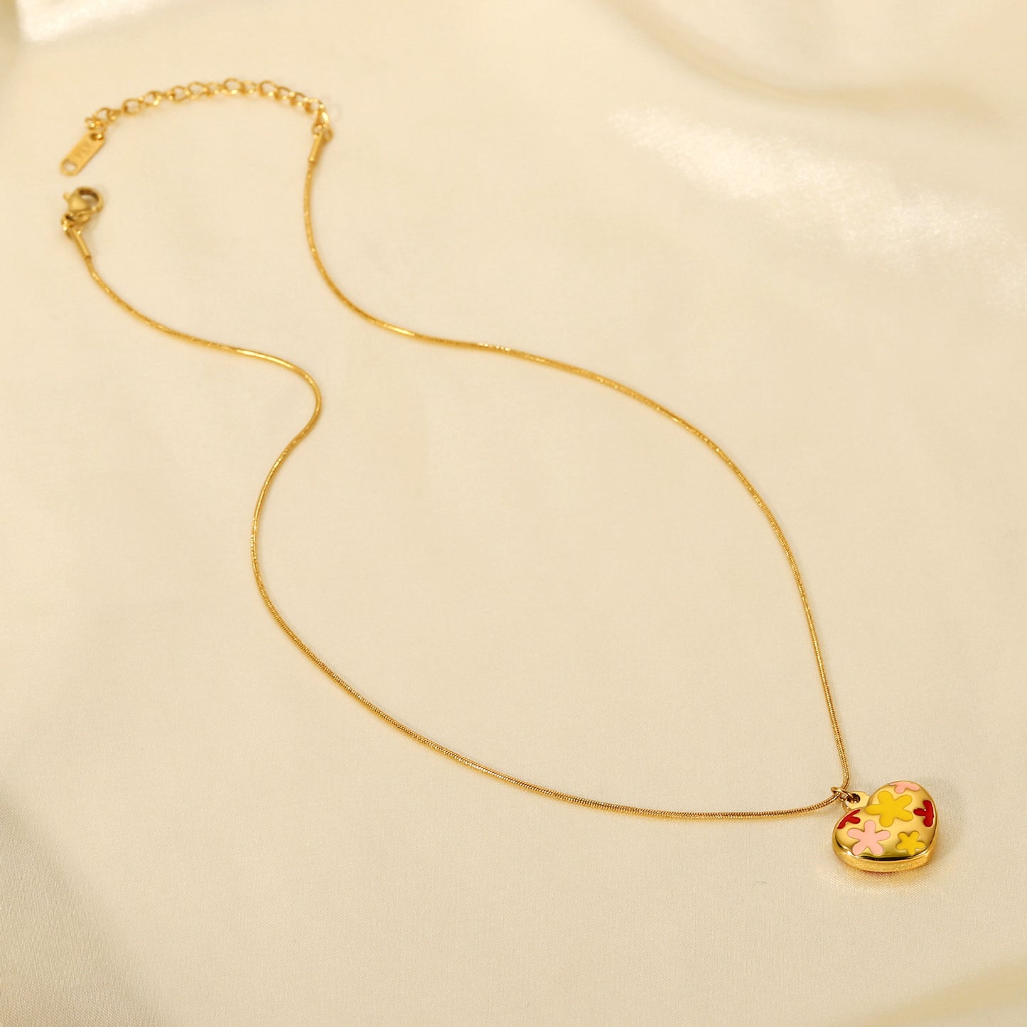 Colorful Drop Oil Flower Heart Pendant Necklace