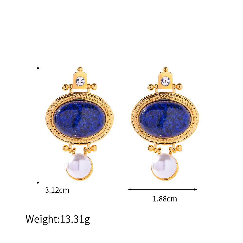 Noble fashion inlaid lapis lazuli design versatile earrings