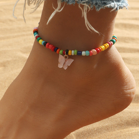 Exquisite personality colored beads with bohemian style butterfly bead design anklet