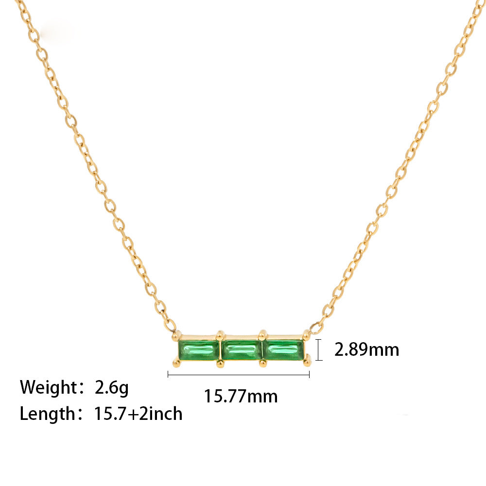 18K gold inlaid three green/pink/white zircon all-match necklace