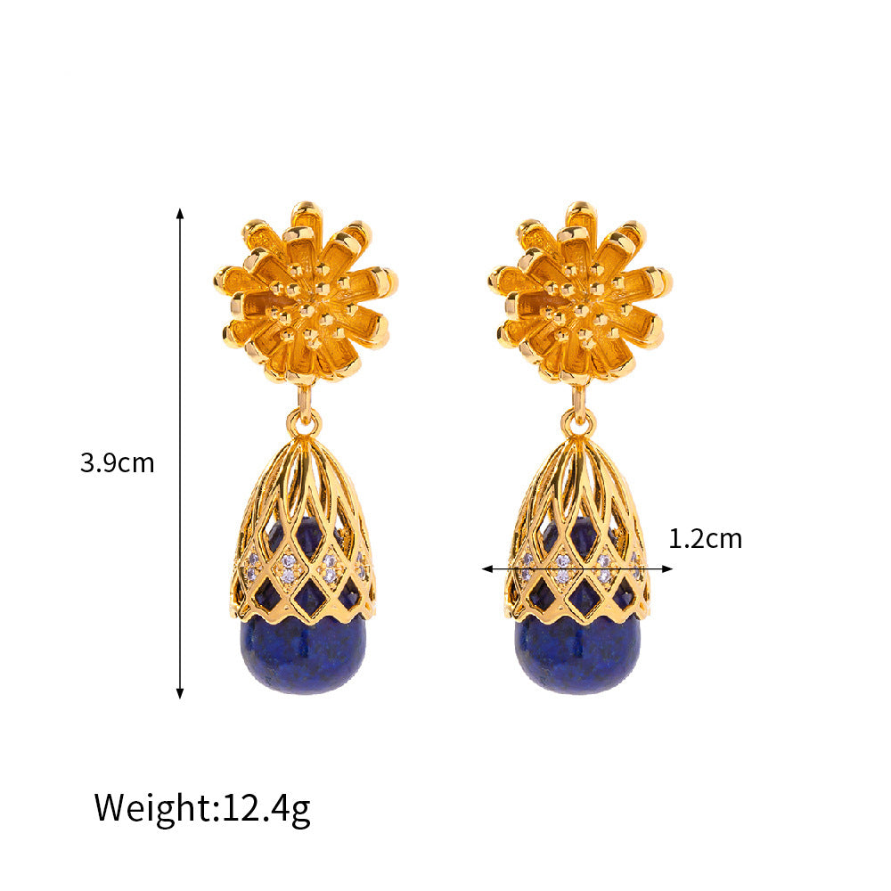 Noble fashion inlaid lapis lazuli design versatile earrings