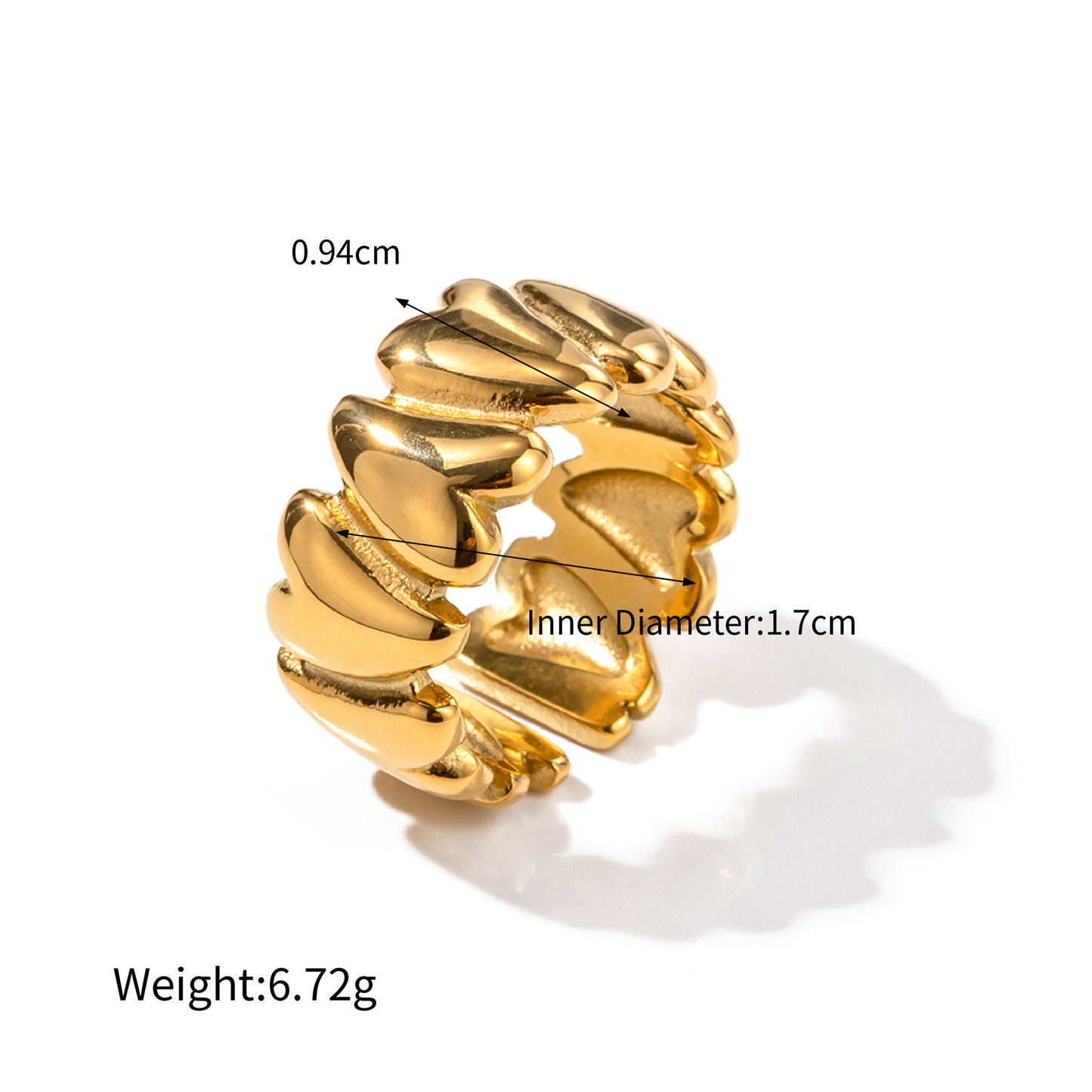 18K gold trendy exaggerated irregular shape/love shape design light luxury style ring