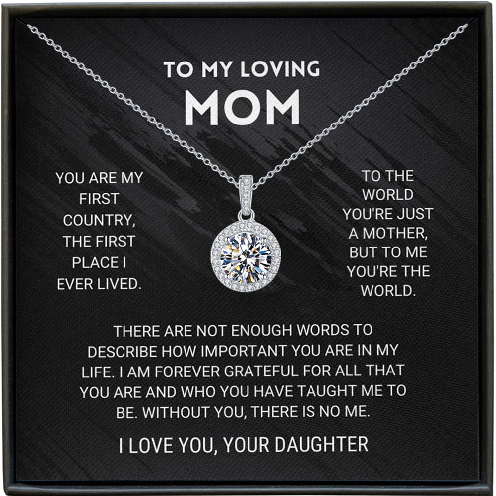 Exquisite Full Moon Diamond Paved Gift Box Pendant Necklace for Dear Mom