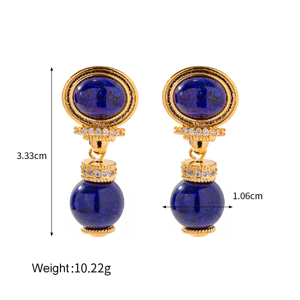 Noble fashion inlaid lapis lazuli design versatile earrings