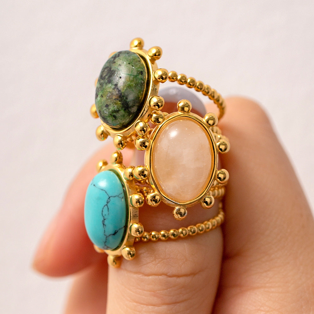 Beautiful Fashion Set Natural Turquoise Open Ring in 18K Gold