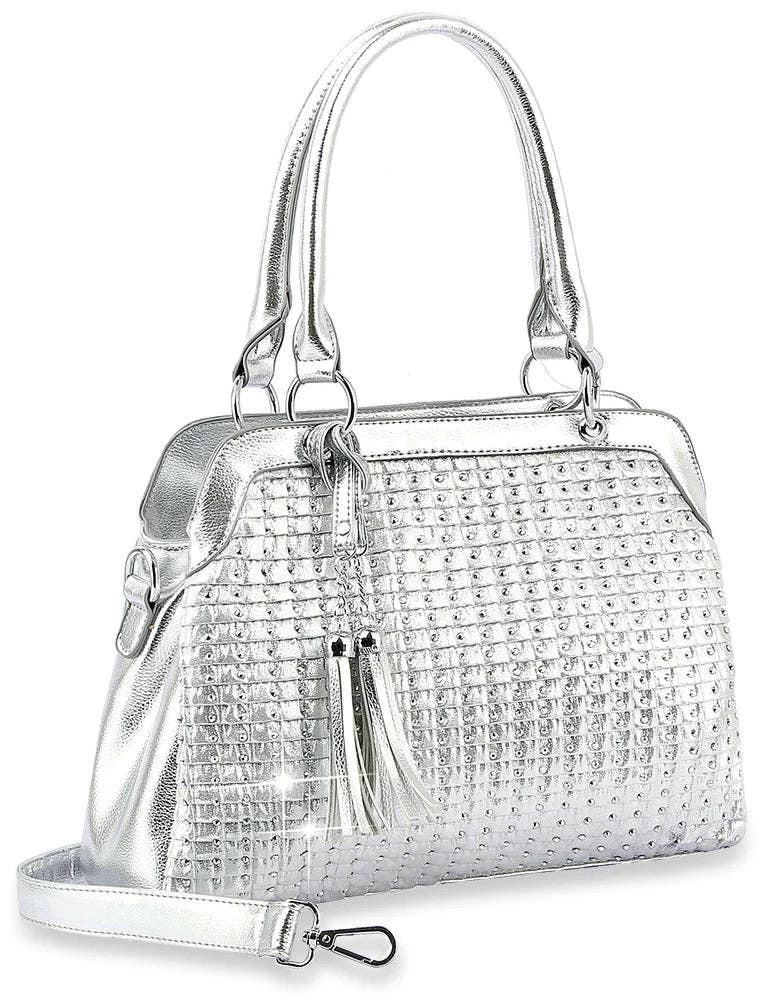 Rhinestone Accented Pleated Hand Tote