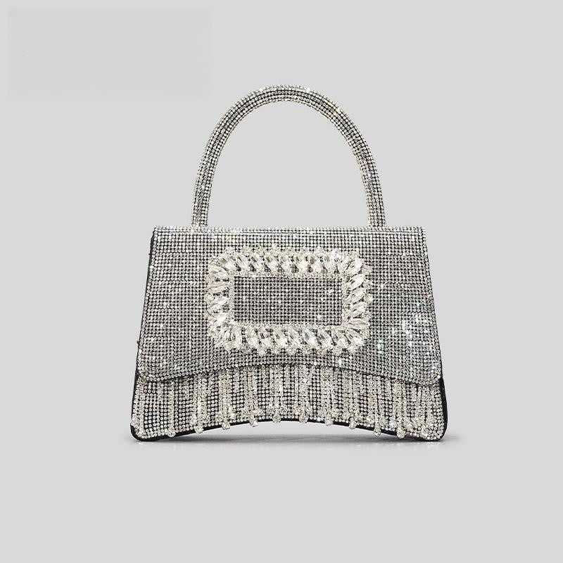 Square Buckle Hot Rhinestone Rhinestone Tote Female Tassel Flip Party Dinner Bag