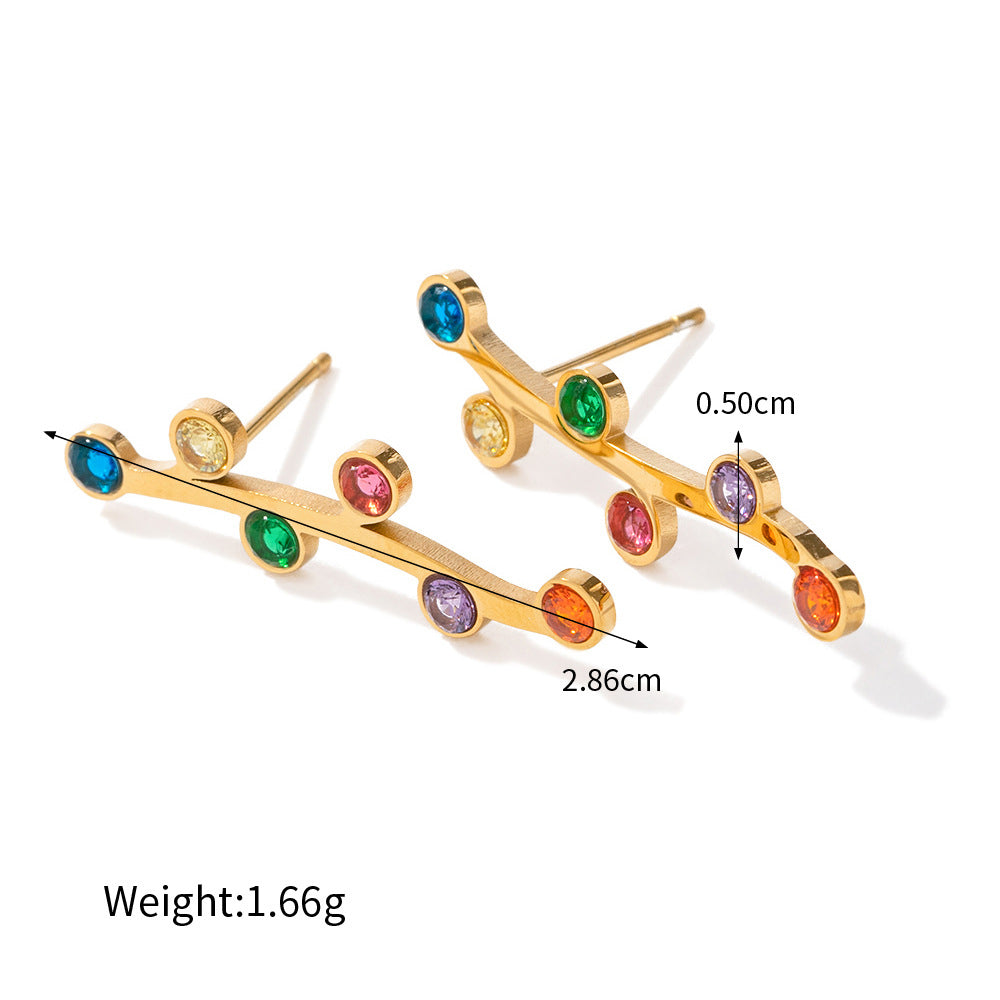 18K Gold Trendy Fashion Geometric Branch Diamond Design Versatile Earrings