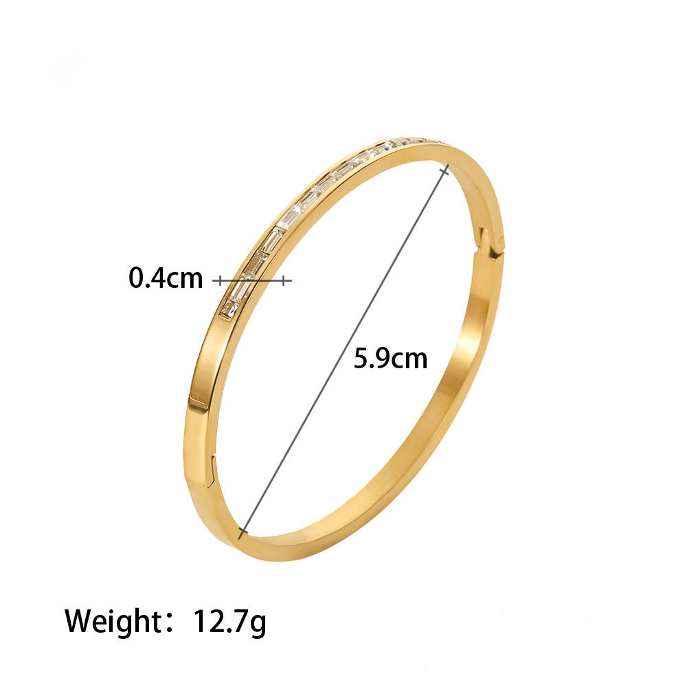 18K Gold Fashion Vintage Inlaid Zircon Design Versatile Bracelet