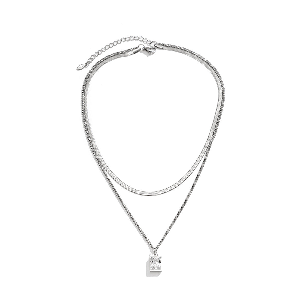 Simple fashion with square diamond snake bone chain design light luxury wind necklace