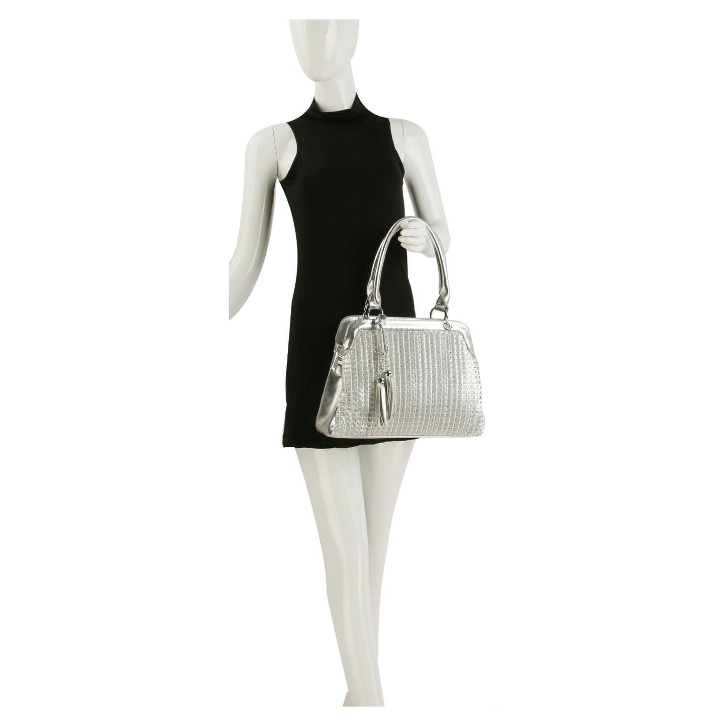 Rhinestone Accented Pleated Hand Tote