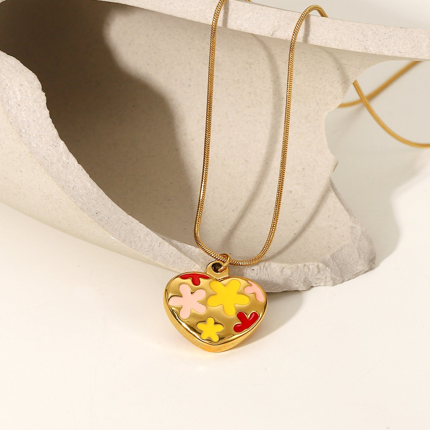 Colorful Drop Oil Flower Heart Pendant Necklace