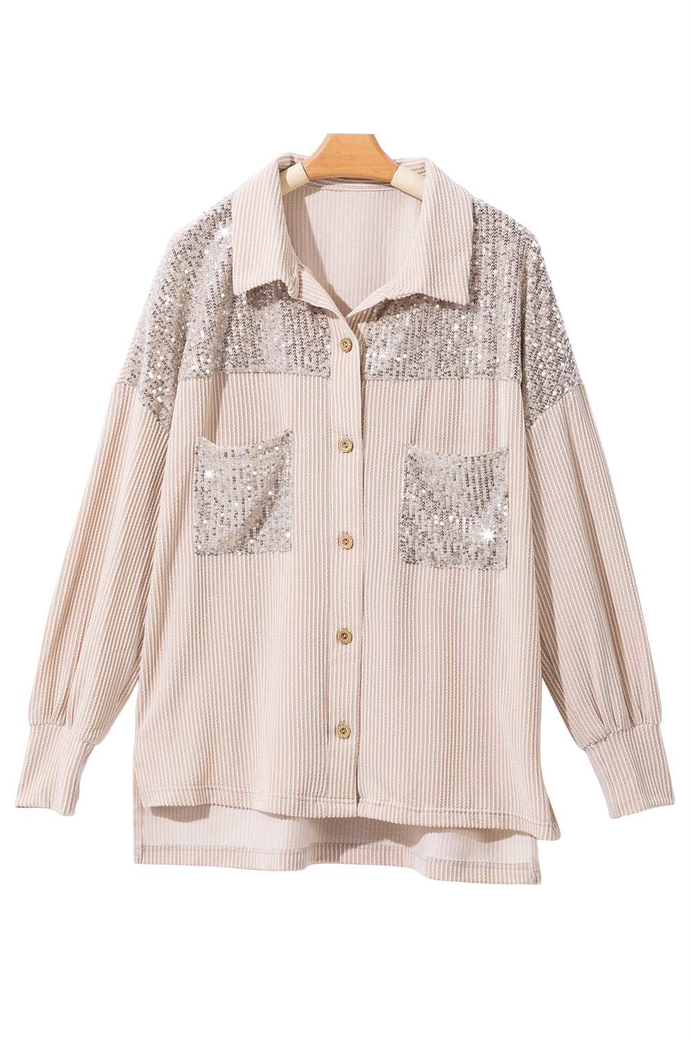 Parchment Sequin Patch Chest Pocket Corded Shirt