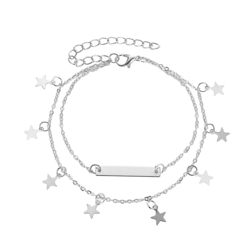 Fashionable simple double-layer five-pointed star design beach style all-match anklet