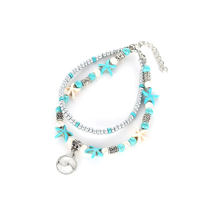 Fashion retro starfish/conch/turtle design beach style all-match anklet