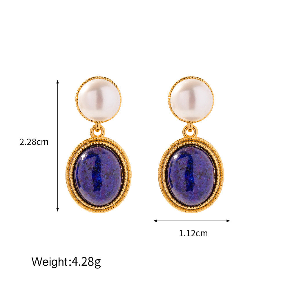 Noble fashion inlaid lapis lazuli design versatile earrings