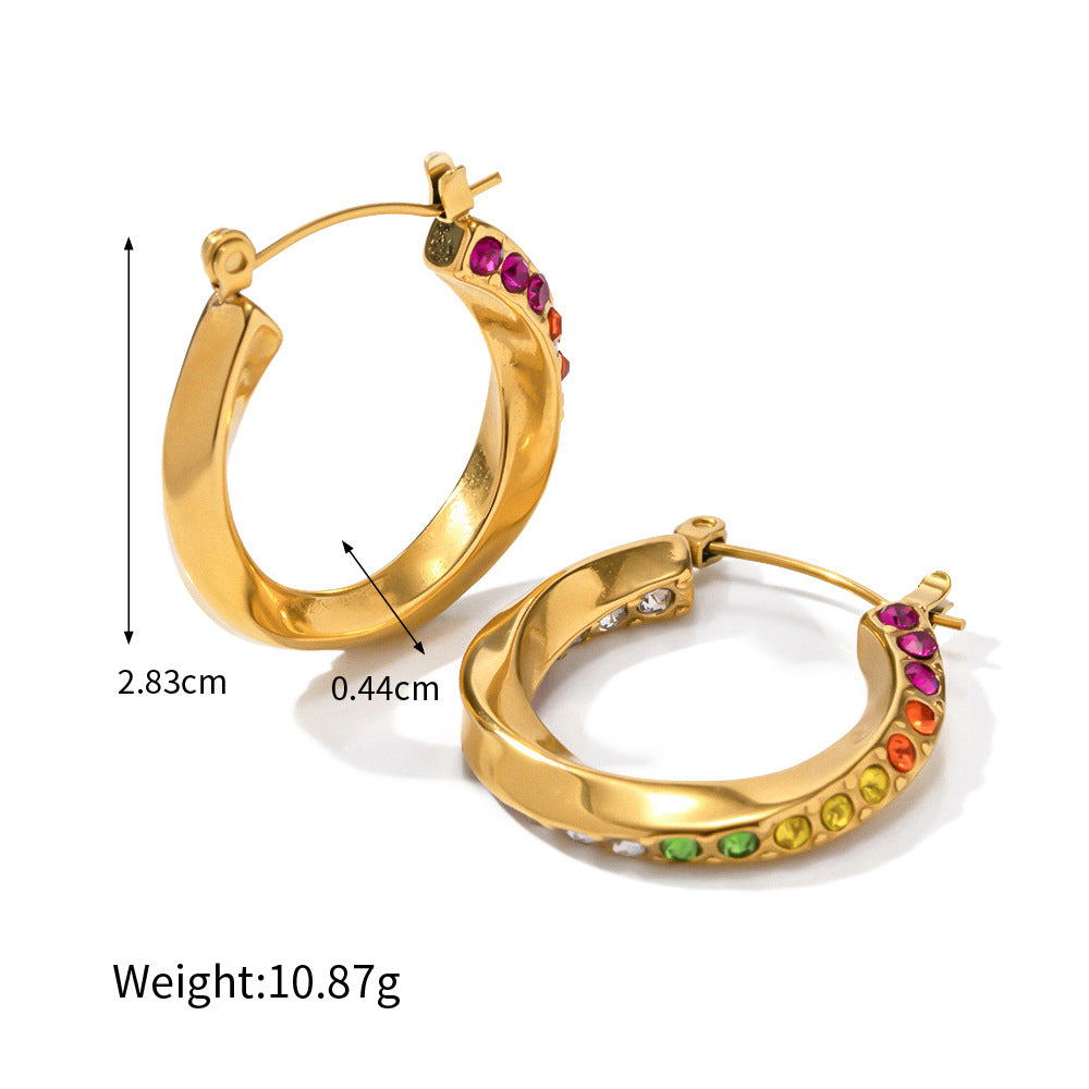 18K Gold Light Luxury Fashion Diamond Mobius Twisted Ring Design Earrings